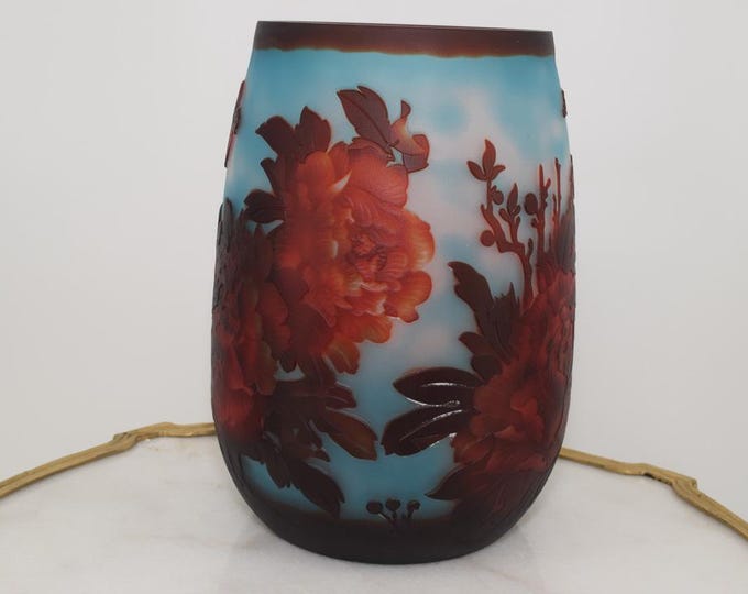 Limited Edition Flower Vase – Red and Blue Glass – Emile Galle Style – Solid and Heavy – Elegant Wedding Gift & Home Decor