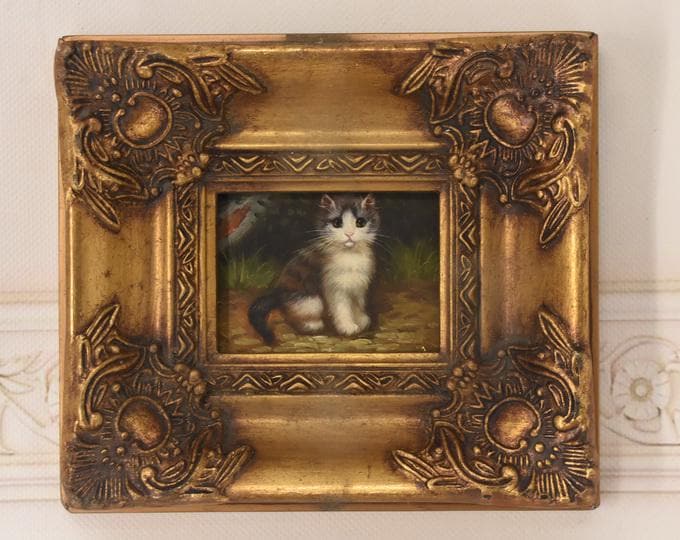 Amazing Painting Cute Kitty - Cat Painting in Nice Gold Frame - Wall Decor - Gift Idea for Birthday, Wedding, Housewarming