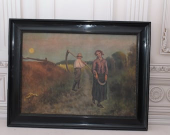 Old Polish Painting: "Haymaking Summer" Oil on Canvas