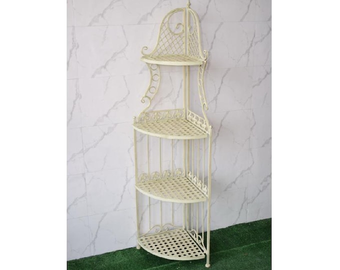 Corner Metal Plant Stand with 4 Shelves – Vintage Flower Rack, Retro Home Garden Decor, Rustic Indoor Outdoor Planter Shelf
