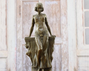 Art Nouveau Egyptian Dancer Statue With Sphinx - Foundry Mark - Etsy
