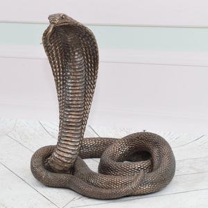 Bronze-Coated Snake Sculpture - Cobra / Boa Constrictor Statue - Exotic Wildlife Figurine - Unique Home & Office Decor
