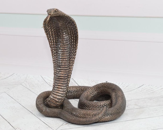 Bronze-Coated Snake Sculpture - Cobra / Boa Constrictor Statue - Exotic Wildlife Figurine - Unique Home & Office Decor