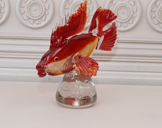 Red Venetian Glass Fish Murano Style - Handcrafted Fish - Statue Fish - Unique Figurine Home Decor - Good Gift for Wedding