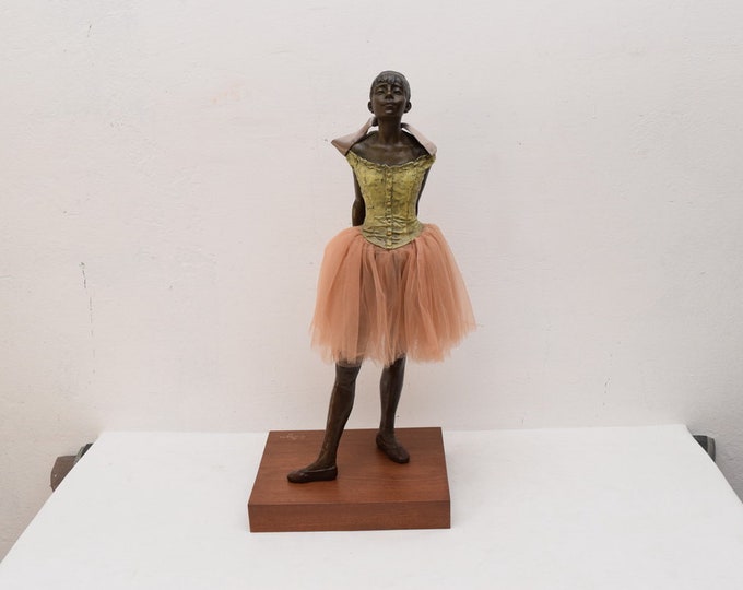 XXL SIZE 14 Year Old Ballet Dancer in Skirt - Inspired by Edgar Degas - Bronze Figure on Wooden Base - Gift Idea - Home Decor