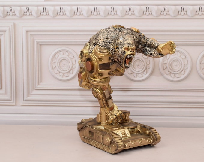 Steampunk Gorilla - Goldene Figurine  - Steampunk Robot Gorilla Statue - Gift Good Idea - Home Decor - Amazing Decor