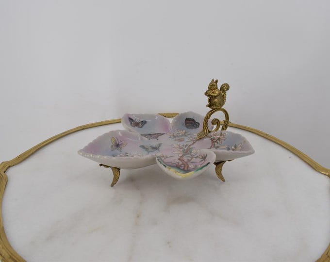 Porcelain with Bronze Ornaments Plateau Squirrel - Squirrel and Butterflies Bowl Bronze - Exclusive Bowl Porcelain - Home Decor