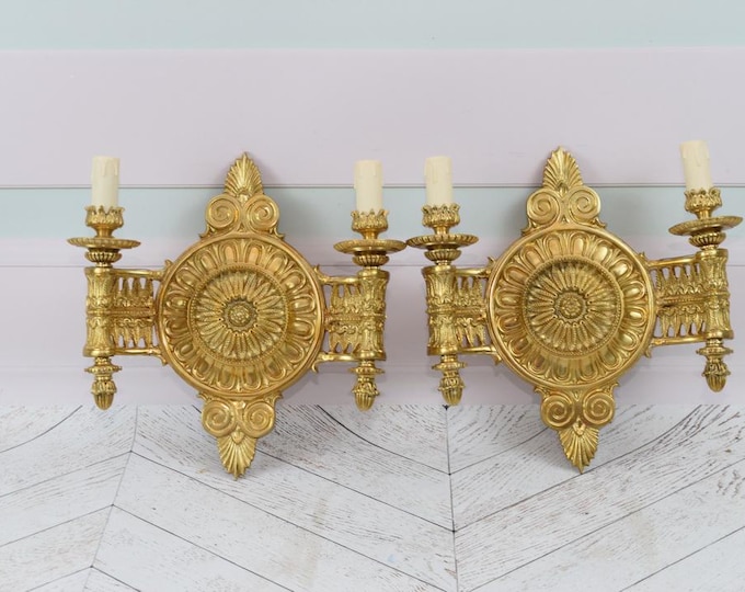 Two Bronze Art Deco Wall Scones - Bronze Wall Art - Candlesticks Bronze - Hanging Candlesticks - Wall Lamps - Vintage Home Decor
