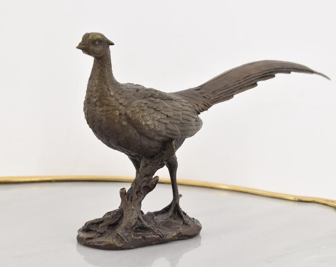 Pheasant Hunter Bronze Sculpture - Foundry Mark - Gift Hunting Idea - Pheasant Figurine Art Work - Animal Statue