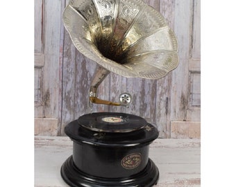 Nostalgic Gramophone - Silver Black Phonograph New Working - Record Player Glamour Style - Handmade Gramophone - Nice Gift Idea