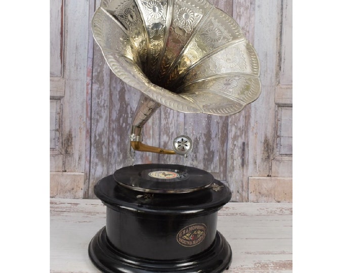 Nostalgic Gramophone - Silver Black Phonograph New Working - Record Player Glamour Style - Handmade Gramophone - Nice Gift Idea