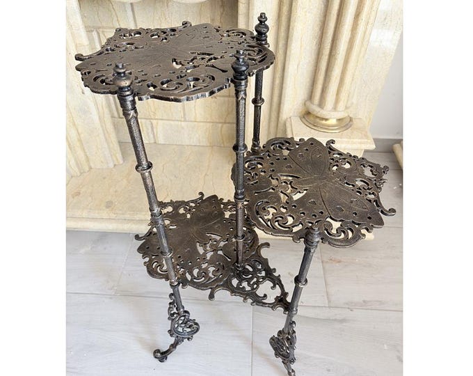Vintage Cast Iron Flower Stand: Brown Rustic Home Decor