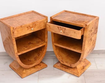 Art Deco Bent Wood Nightstands: Handmade Bedroom Side Tables - Set