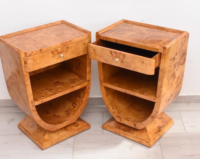 Art Deco Bedside Tables – Vintage Bent Wood Nightstands – Elegant Wooden Side Tables – Handmade Bedroom Furniture – Retro Home Decor