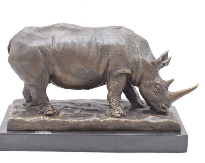 Amazing Large Rhino Rhinoceros Bronze Statue - Sculpture Rhinoceros - Animal Gift on Marble Base -