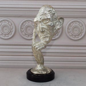 A. Barye Thinker Mask - Rodin Bronze Statue - Silvered Bronze Figure - Face Sculpture - Gift Idea for Birthday - Home and Office Decor