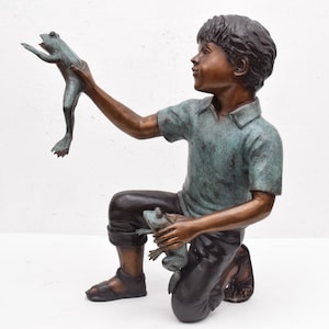 Bronze Statue Boy with Frog - Amazing Garden Statue - Young Boy with Frogs - Sculpture Bronze - Richly Decorated for Garden - Gift Idea