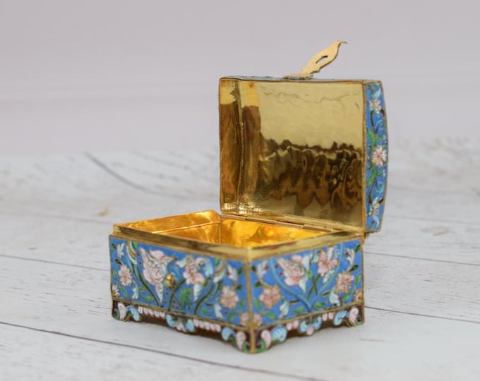 Antique Casket Sterling Silver and Enamel - Silver Box Faberge Style - Very Rare Sugar Box - Old Silver Russia 84 - Luxury Gift Idea
