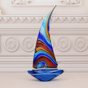 Colorful Boat Glass Figurine - Ship Murano Style - Glass Sculpture - Gift for Sailor - Venetian Glass - Handcrafted Home Decor