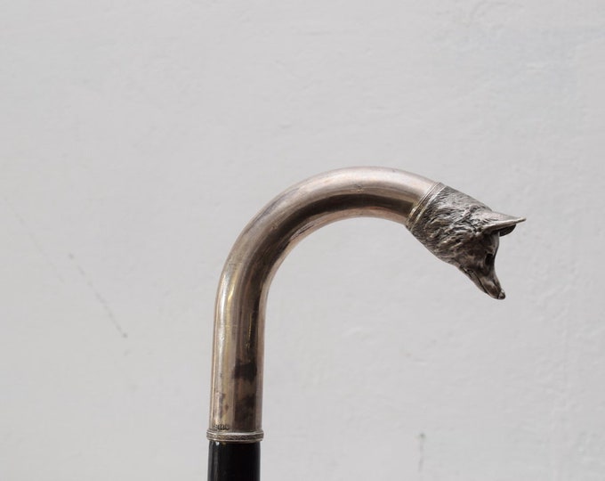 Wolf - Tsarist Silver Walking Stick Hand Made Solid Wood Rare Russia 84