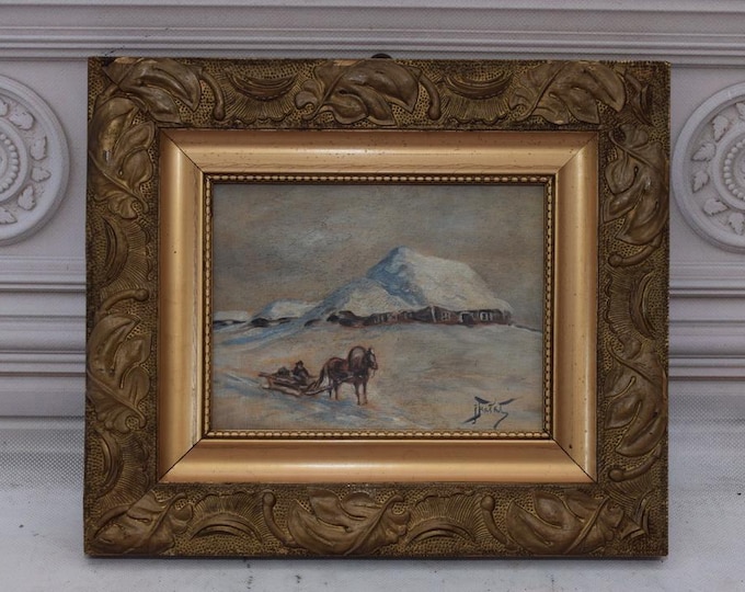 Antique Painting Hunting Trip - Hunter Painting - Winter Landscape - Wall Home Decor - Old Frame - Antique Gift - Wall Decor - Gift Idea