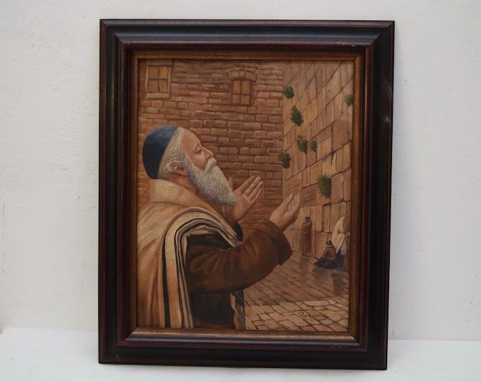Pankiewicz Wailing Wall Jew Prayer Israel Judaica Oil on Canvas Polish Art Jerusalem Painting Polish Art Gift