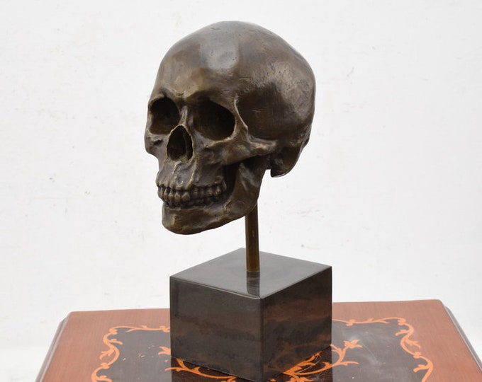 Memento Mori Bronze Sculpture - Skeleton Head Statue on Marble Base - Last Goodbye - Abstract Statue on Marble Base - Unique Gift