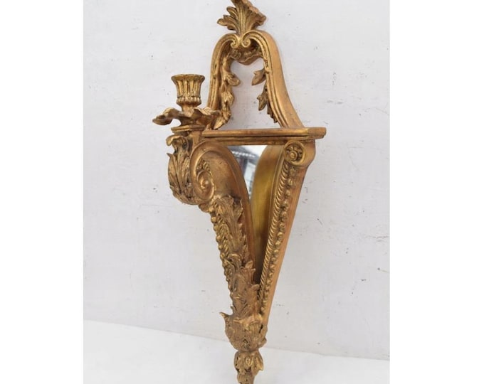 Vintage Wall Mirror with Console and Candle Holder – Ornate Sconce Shelf