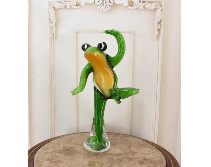 Vintage Murano Style Green Frog Figurine: Italian Venetian Decor