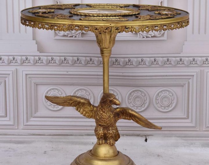 French Royal Art Nouveau Table - Hand-Painted Wood & Bronze - Eagle Motif - Elegant Home Office Decor - Antique Furniture - Gift Idea