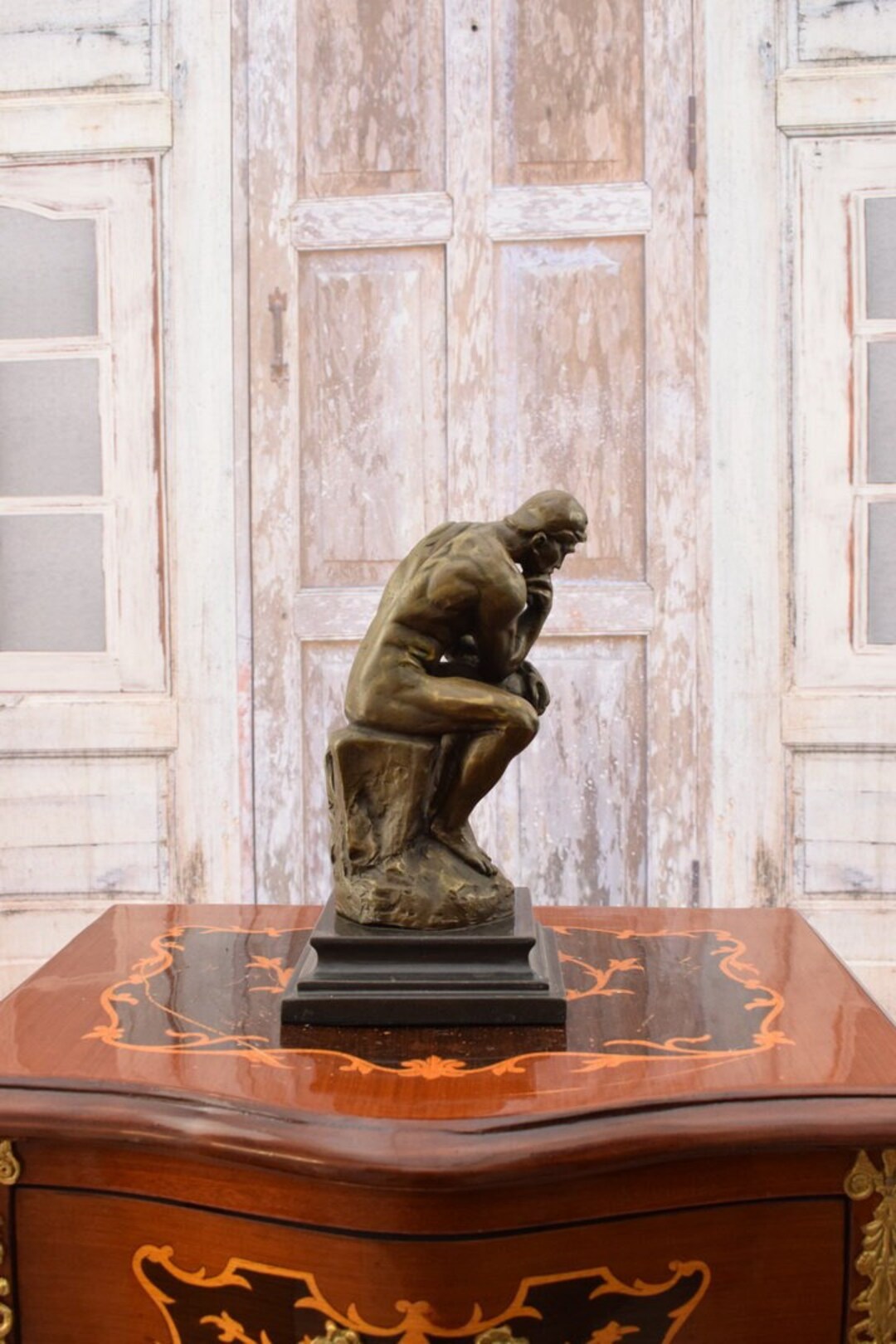 考える人　Auguste Rodin（オーギュスト•ロダン） 大理石 ロダンの考える人ブロンズ像（大理石台座） - ファウンドリーマーク