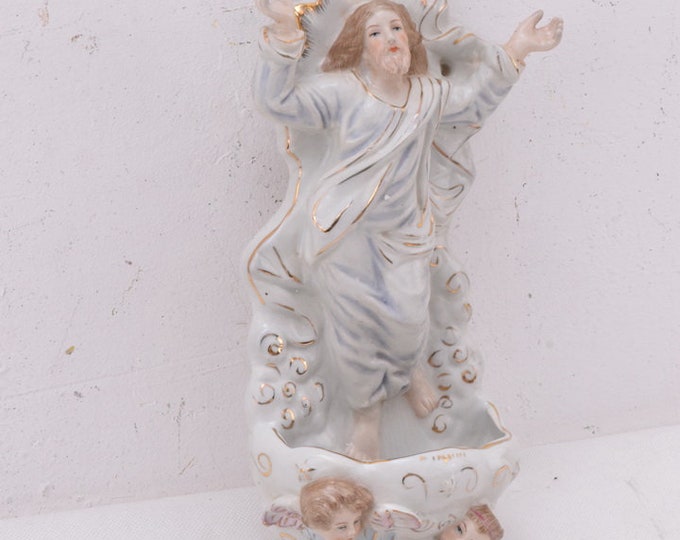 Church Stoup Porcelain - Jesus and Angel Porcelain Art Nouveau - Angels Ornaments - Gift for Wedding