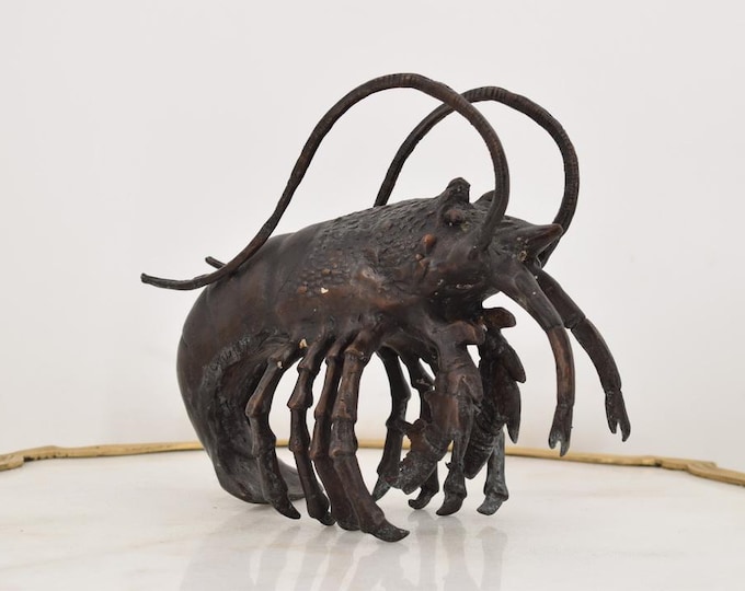 Solid Bronze Lobster Sculpture – Unique Art Piece – Handcrafted Lobster Statue – Nautical Home Decor – Ocean-Inspired Art