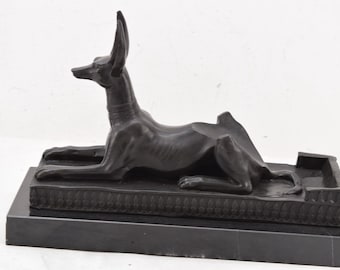 Pharaoh's Dog Bronze Statue: Mythical Sculpture on Marble Base