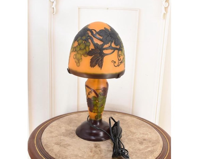 Emile Gallé Style Art Nouveau Lamp: Floral Glass Desk Light