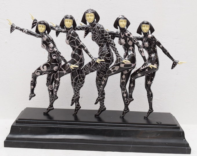 Five Girls Demetre Chiparus Style - Large Bronze Statue - The Girls Les Girls - Art Deco Bronze Sculpture - Gift for Dancer - Vintage Gift