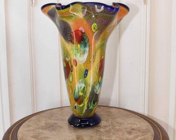 Amazing Vase Murano Style Glass - Sturdy and Thick Glass - Colorful Flower Pot - Richly Decorated - Italian Luxury Glass - Home Decor Gift