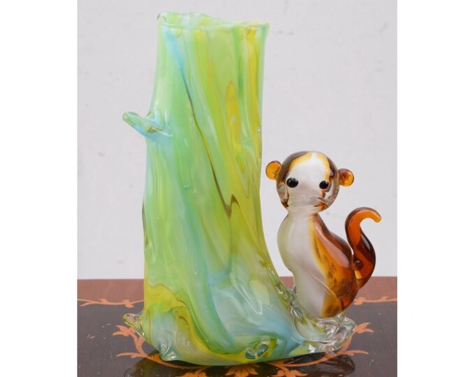 Funny Vase Murano Glass - Green Flower Vase Murano Style - Monkey Figurine - Richly Decorated - Italian Luxury Glass - Home Decor Gift