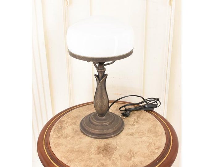 Banker Lamp: Dark Brass Desk Lamp with White Glass Shade