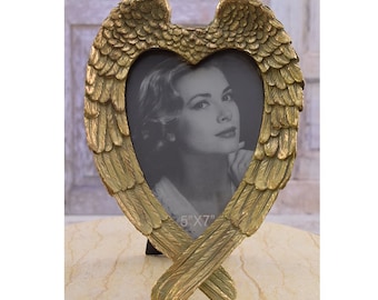 Wings Heart Carved Gold Photo Frame - Art Deco Meets Victorian Style - Desk Decor - Home Decor - Wedding Picture Frame