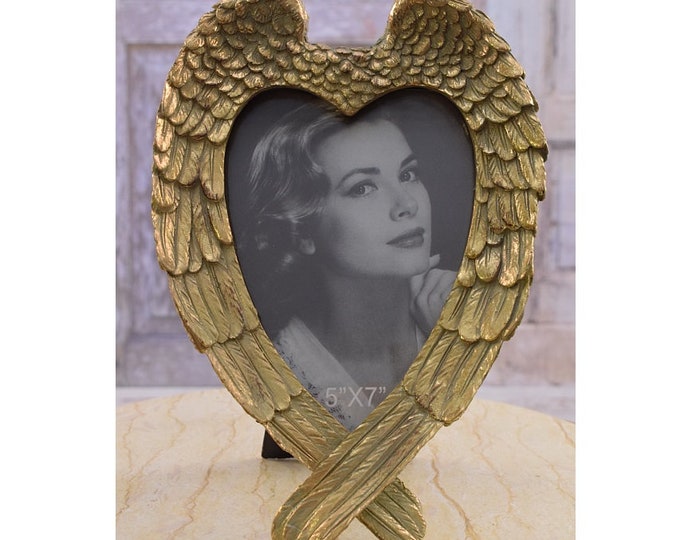 Wings Heart Carved Gold Photo Frame - Art Deco Meets Victorian Style - Desk Decor - Home Decor - Wedding Picture Frame