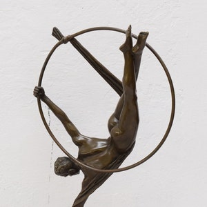 Gymnast with Hoop and Sash Bronze Sculpture  Woman Statue Female Acrobat Figurine Gift Idea -