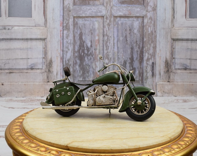 Vintage Green Motorbike - Motorcycle Chopper - Old Classic Metal Model - Toy Motor Gift Idea - Old School - Vintage Motorbike Collector Item