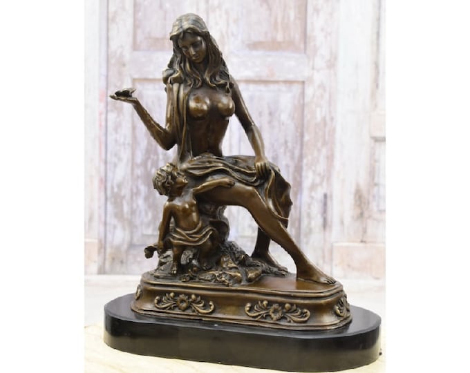 Amazing Female with Butterfly and Angel - Act Bronze Scultpture on Marble Base - Home Decor - Regency Decor - Gift Idea - Handmade Bronze