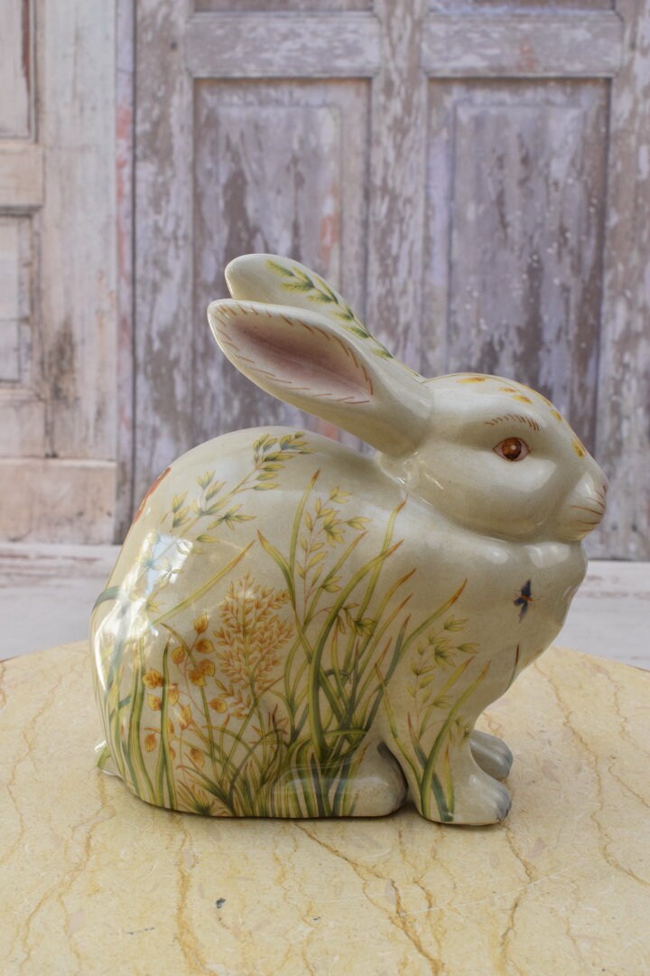 Porcelain Hare Figurine Hand Painted Ceramics Pose Rabbit