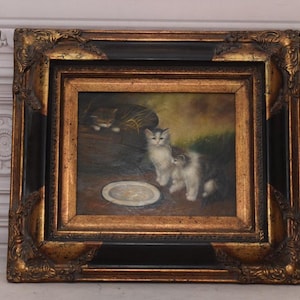 Incroyable tableau de chatons mignons - tableau de chats dans un joli cadre doré - décoration murale - idée cadeau pour anniversaire, mariage, pendaison de crémaillère
