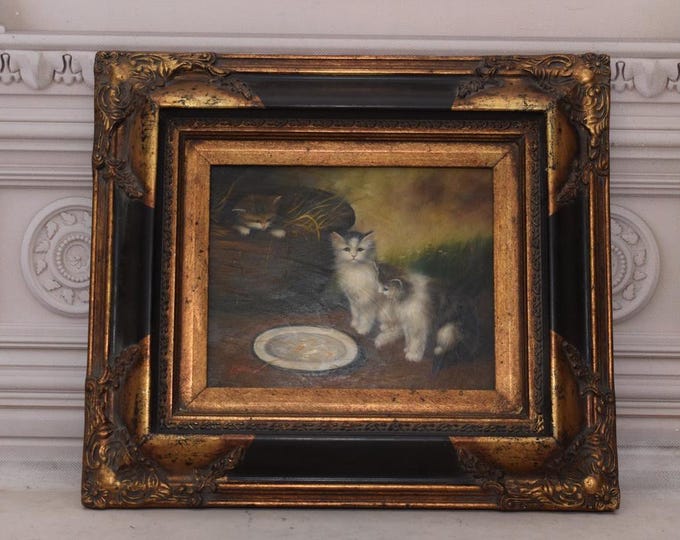 Amazing Painting Cute Kittys - Cats Painting in Nice Gold Frame - Wall Decor - Gift Idea for Birthday, Wedding, Housewarming