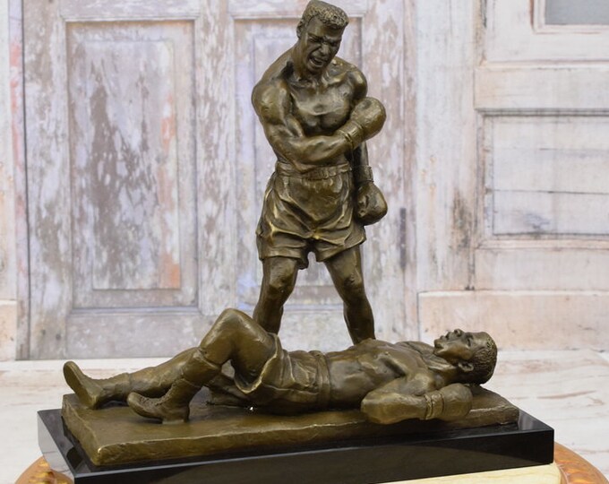 Two Fighting Boxers Bronze Sculpture on Marble Base - Sport Box - Boxing Men Statue - Martial Arts Sport Trophy - Home Decor Gift for Boxer