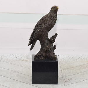 Vintage Eagle on Branch - Hunting Bronze Statue - Buzzard Figure - Solid Bronze Buzzard - Home and Office Decor - Gift Idea