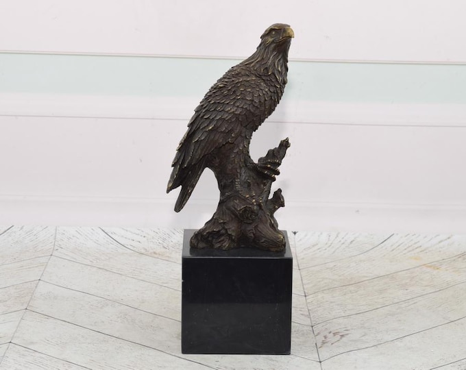 Vintage Eagle on Branch - Hunting Bronze Statue - Buzzard Figure - Solid Bronze Buzzard - Home and Office Decor - Gift Idea